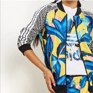 Adidas Originals x Farm Rio Tropical Palm Leaf Full Zip Track Bomber Jacket sz L